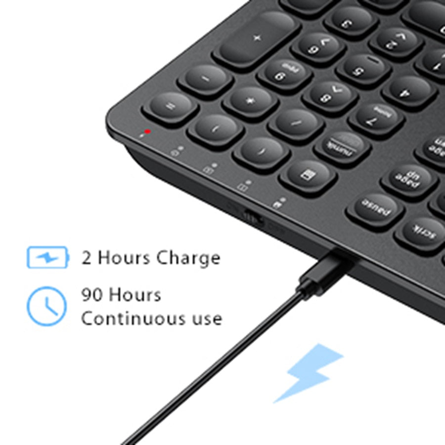 Tastatura iClever GKA38B, Fara Fir 2.4G, Reincarcabila, Ergonomica, Wireless, 99 Taste, Baterie Lithium Ion, Ultra Subtire, Negru