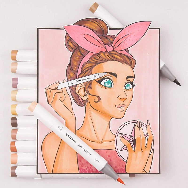 Ohuhu Honolulu Set 36 Markere, Baza Alcool, Capat Dublu Brush&Chisel, Skin Tones Y30-80400-81