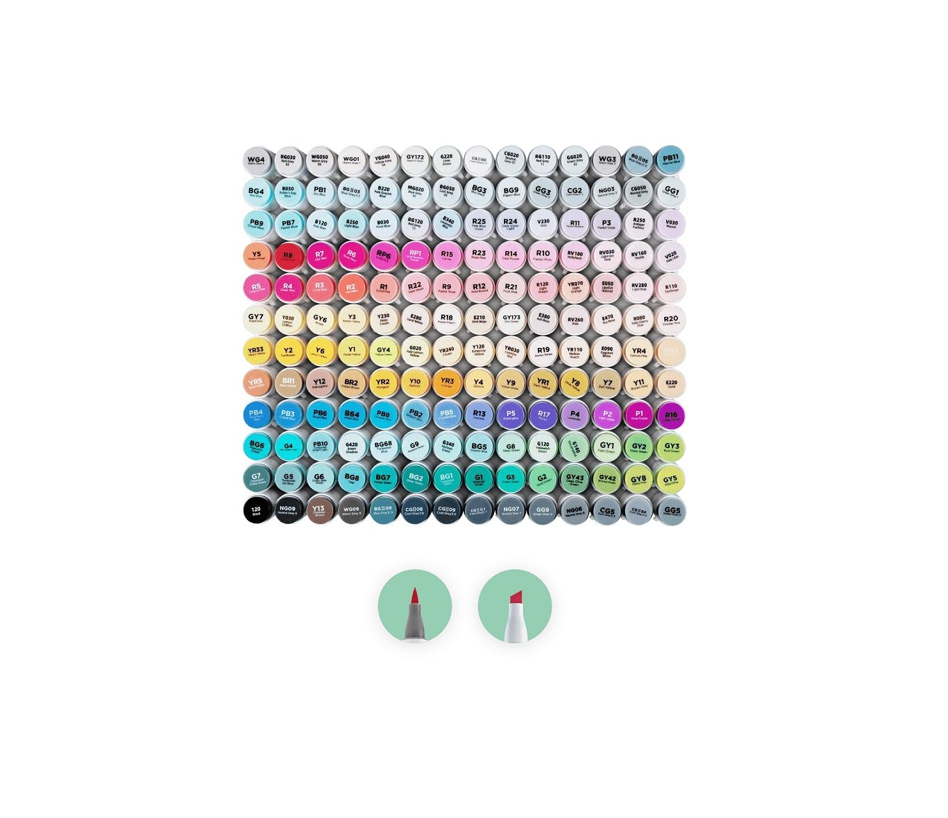 Ohuhu Honolulu Set 168 Markere, Baza Alcool, Dual Tips Brush&Chisel, Multicolor Y30-80400-88