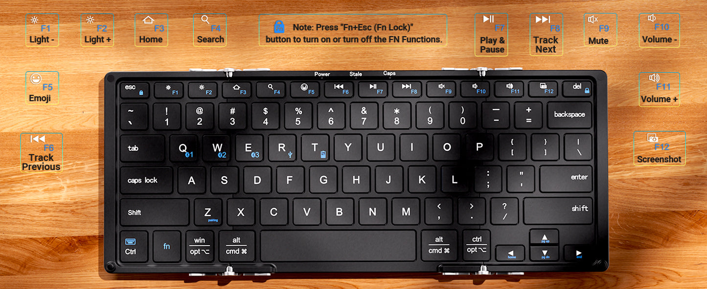 Tastatura iClever IC-BK05S, Bluetooth 5.1, Pliabila, Reîncărcabilă USB-C,Conectare Până La 4 Dispozitive, Baza Din Aliaj De Aluminiu, Calitate Aeronautica