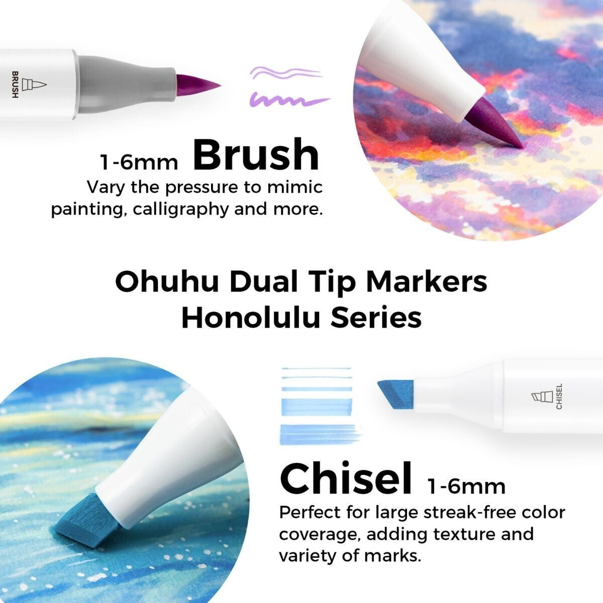 Ohuhu Honolulu Set 6 Markere, Vârf Dublu, Reversibil, Interschimbabil Brush Chisel, Bază Alcool, Purple Tone Y30-80406-20