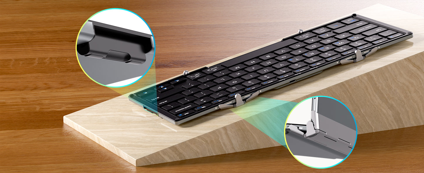 Tastatura iClever IC-BK05S, Bluetooth 5.1, Pliabila, Reîncărcabilă USB-C,Conectare Până La 4 Dispozitive, Baza Din Aliaj De Aluminiu, Calitate Aeronautica