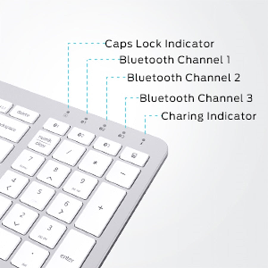 Tastatura iClever BKA26S, Bluetooth 5.1, Reincarcabila, Multi Dispozitive, Design Ergonomic, Conexiune Stabila, Incarcare Rapida, Argintiu