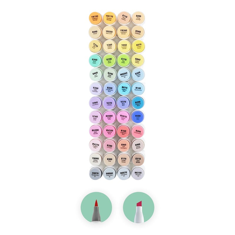 Ohuhu Honolulu Set 48 Markere, Baza Alcool, Dual Tips Brush&Chisel, Mid Tone Y30-80403-66