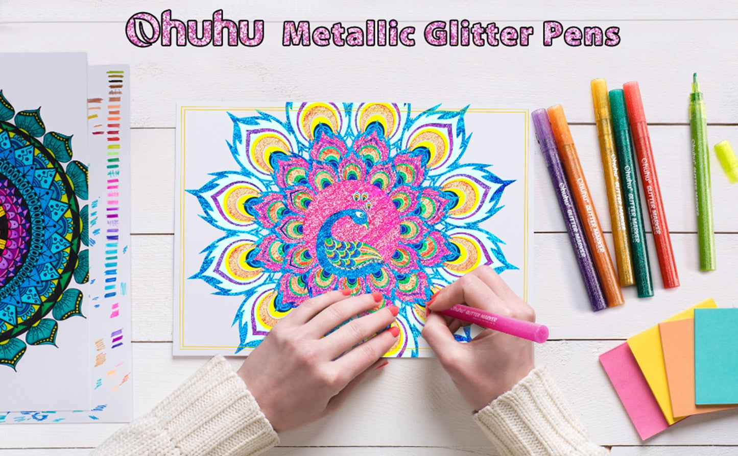 Ohuhu Set 12 Markere Glitter Metallic, Baza Apa, Multicolor Y30-80600-32
