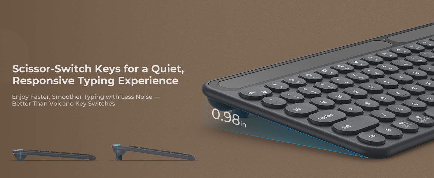 Tastatură iClever BK60 Solar, Bluetooth 5.0, Fără Fir, Incărcare Cu Lumină Solară Si Interioară, Dimensiune Completă, Ergonomica, Conectivitate Pana La 3 Dispozitive, Taste Rotunde Foarfece Silențioase