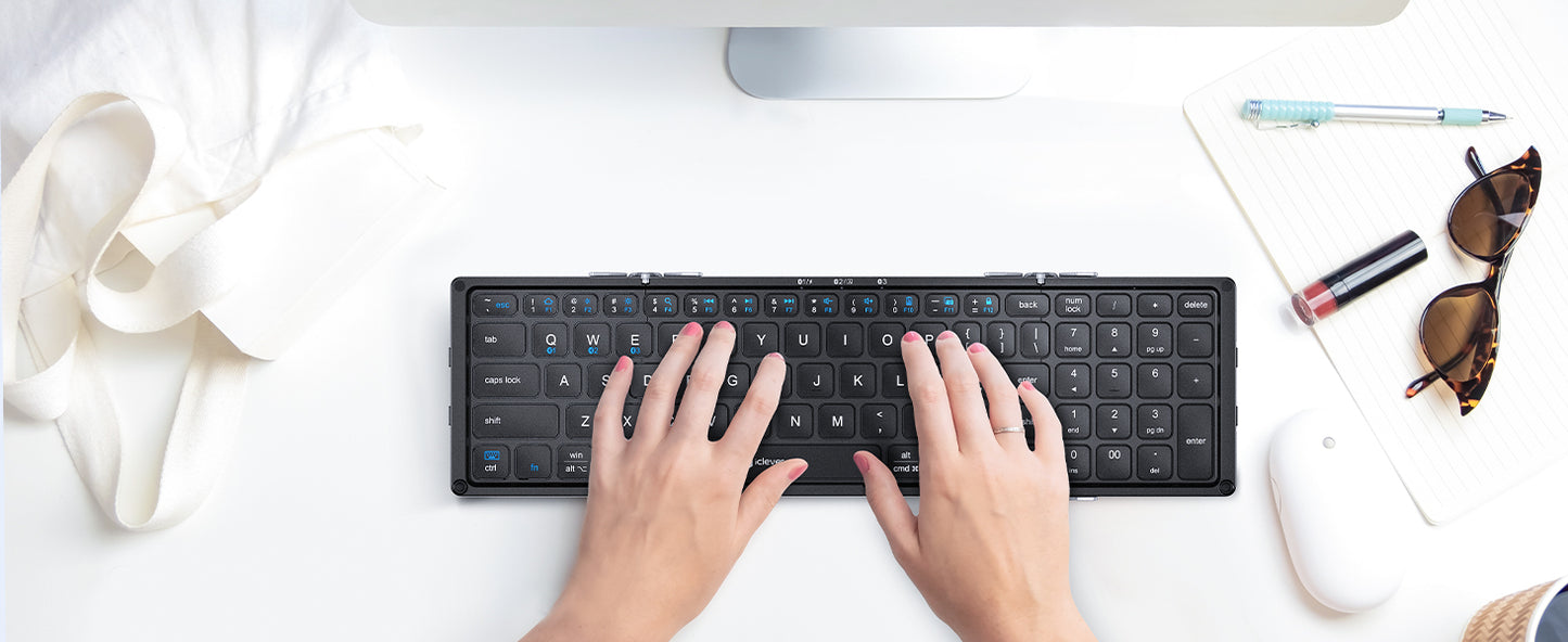 Tastatură Pliabilă iClever BK09, Bluetooth 5.1., Pliabilă, Tastatură Portabila cu Tastatura Numerică, Reîncărcabilă USB-C, Pentru Laptop, iPad, iPhone, Sincronizare Până La 3 Dispozitive