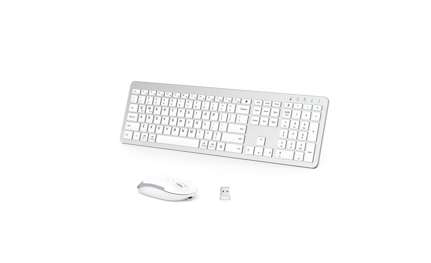 Tastatura Si Mouse Combo iClever GK08, 2.4G Wireless, Fara Fir, Reincarcabila, Design Ergonomic, Stabila, Silentioasa, DPI Reglabil 800-1200-1600, Culoare Argintiu
