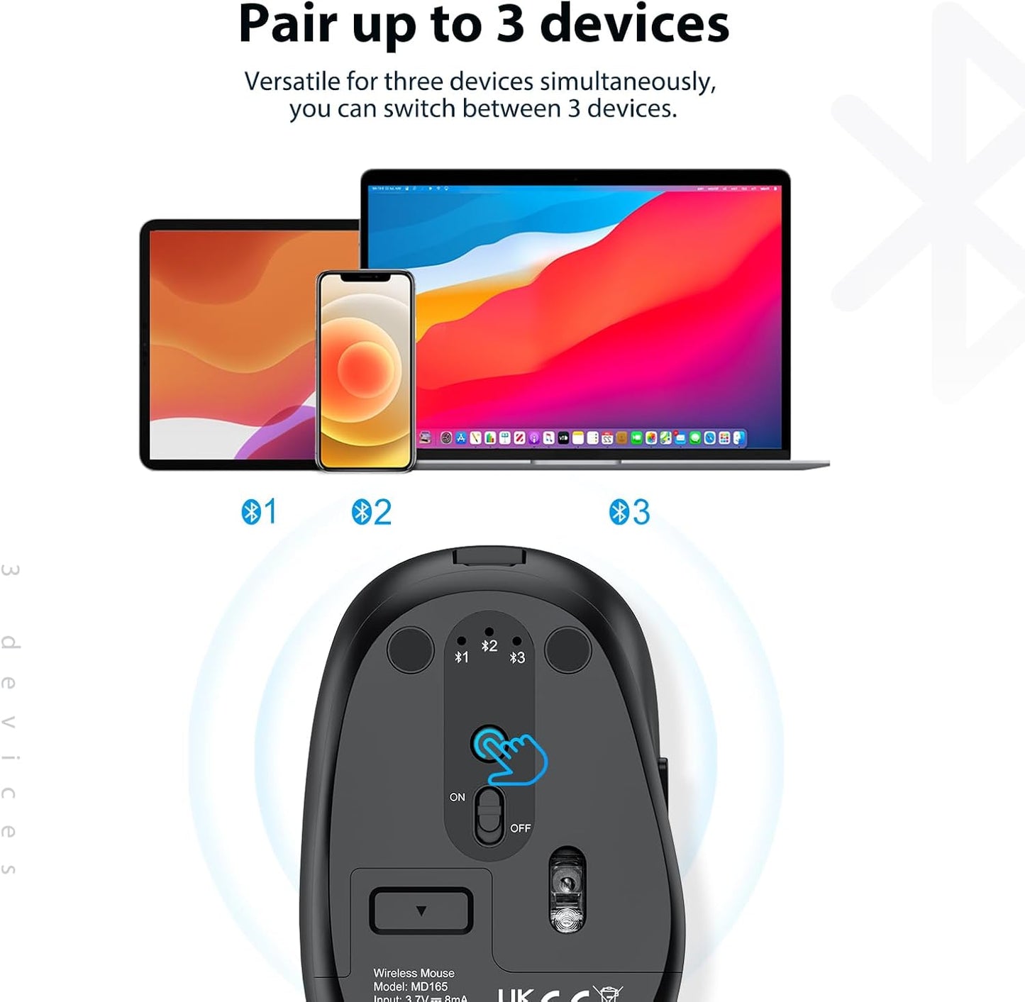 Tastatură Si Mouse iClever BK23, Bluetooth 5.1, Fără Fir, Reîncărcabilă USB-C, Cu Tastatură Numerică, Ultra-Subțire, Asociere Pana La Trei Dispozitive, Clic Silentios, Multi-OS