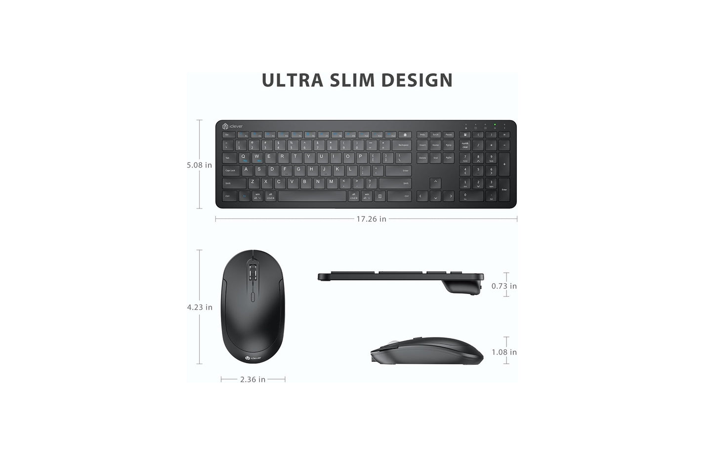 Tastatura Si Mouse Combo iClever GK08, 2.4G Wireless, Fara Fir, Reincarcabila, Design Ergonomic, Stabila, Silentioasa, DPI Reglabil 800-1200-1600, Culoare Negru