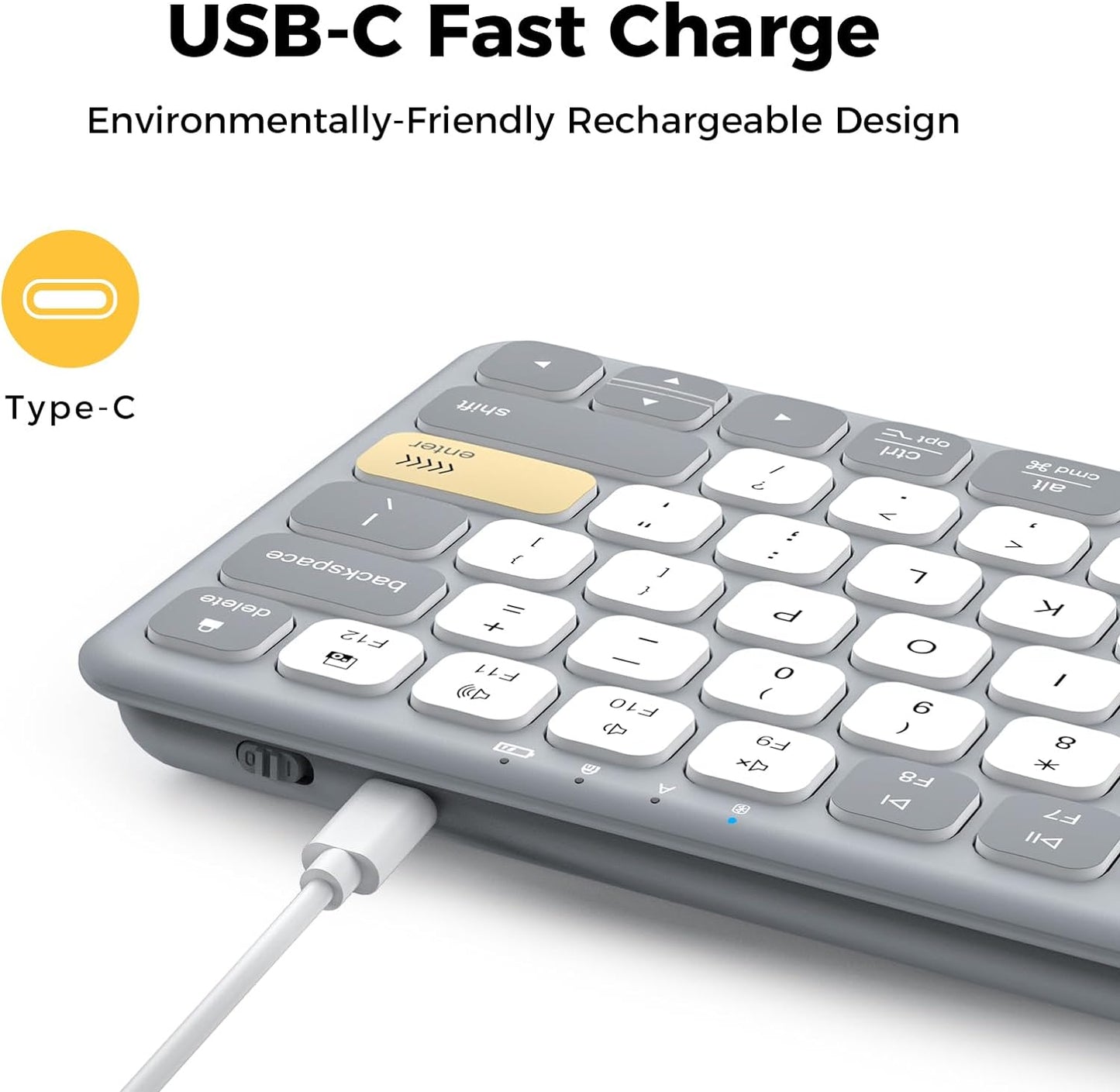 Tastatură iClever BK50, Bluetooth 5.1, USB-C, Compactă, Portabilă, Culori Vibrante, Tastare Silențioasă, Sincronizare Pana La 3 Dispozitive, Compatibilă Cu Tabletă, iPad, iPhone, Windows