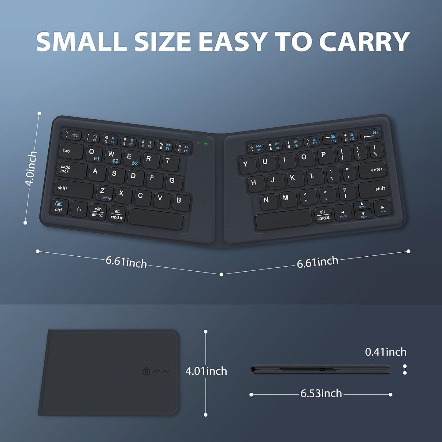 Tastatura Bluetooth 5.1 iClever BK06, Portabila, Pliabila, Fara Fir, Universala, Reincarcabila, Design Ergonomic Ultra Subtire, Suport Pentru iPhone, iPad, Smartphone, Tableta