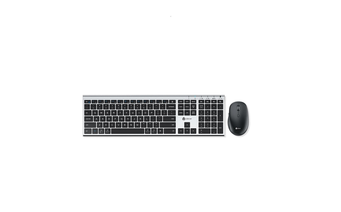 Tastatură Si Mouse iClever BK23, Bluetooth 5.1, Fără Fir, Reîncărcabilă USB-C, Cu Tastatură Numerică, Ultra-Subțire, Asociere Pana La Trei Dispozitive, Clic Silentios, Multi-OS