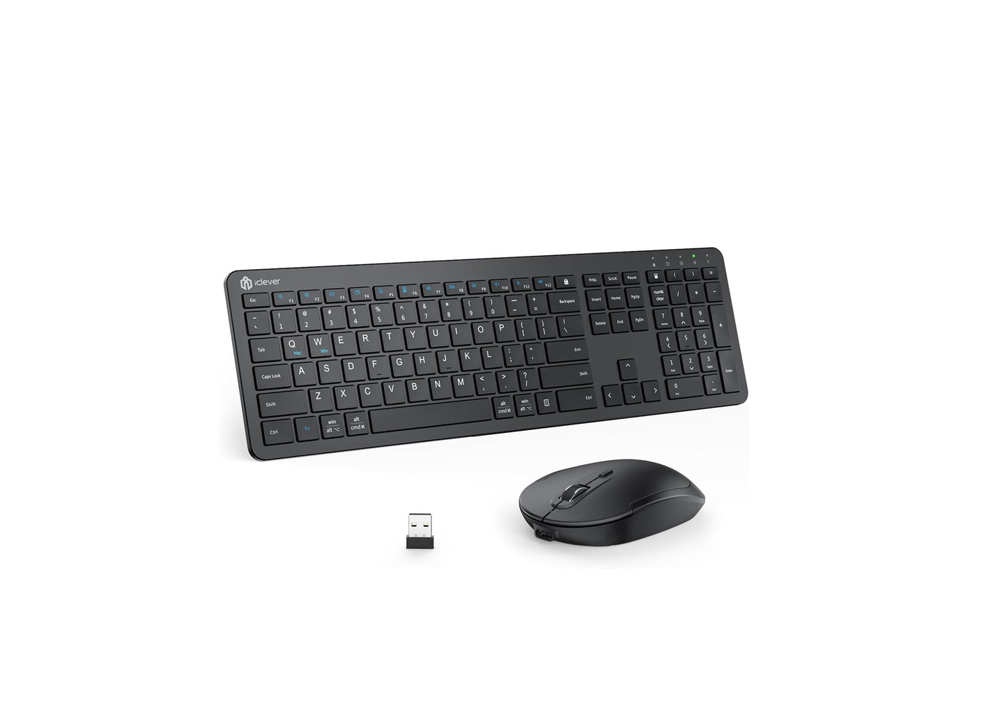 Tastatura Si Mouse Combo iClever GK08, 2.4G Wireless, Fara Fir, Reincarcabila, Design Ergonomic, Stabila, Silentioasa, DPI Reglabil 800-1200-1600, Culoare Negru