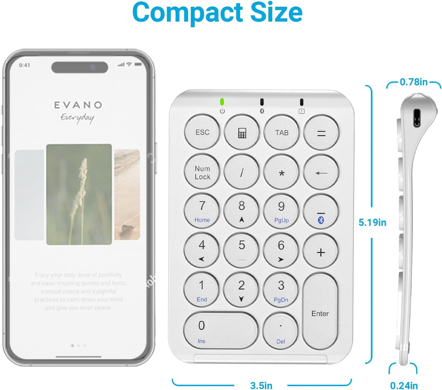 Tastatura Numerica iClever KP08, Bluetooth , Ultra Subțire, Ușoară, Incărcare USB-C, Pentru Laptop, iPad, Mac, iMac, Tabletă, PC Desktop