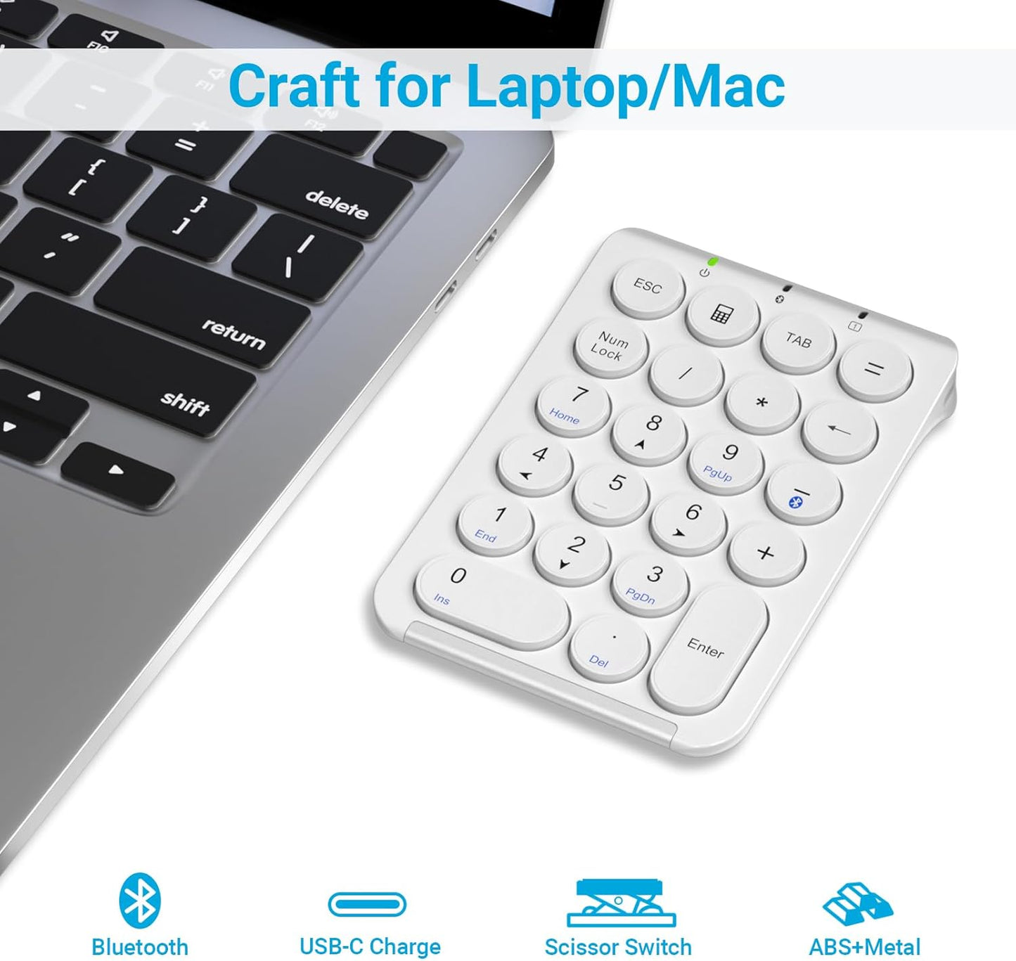 Tastatura Numerica iClever KP08, Bluetooth , Ultra Subțire, Ușoară, Incărcare USB-C, Pentru Laptop, iPad, Mac, iMac, Tabletă, PC Desktop