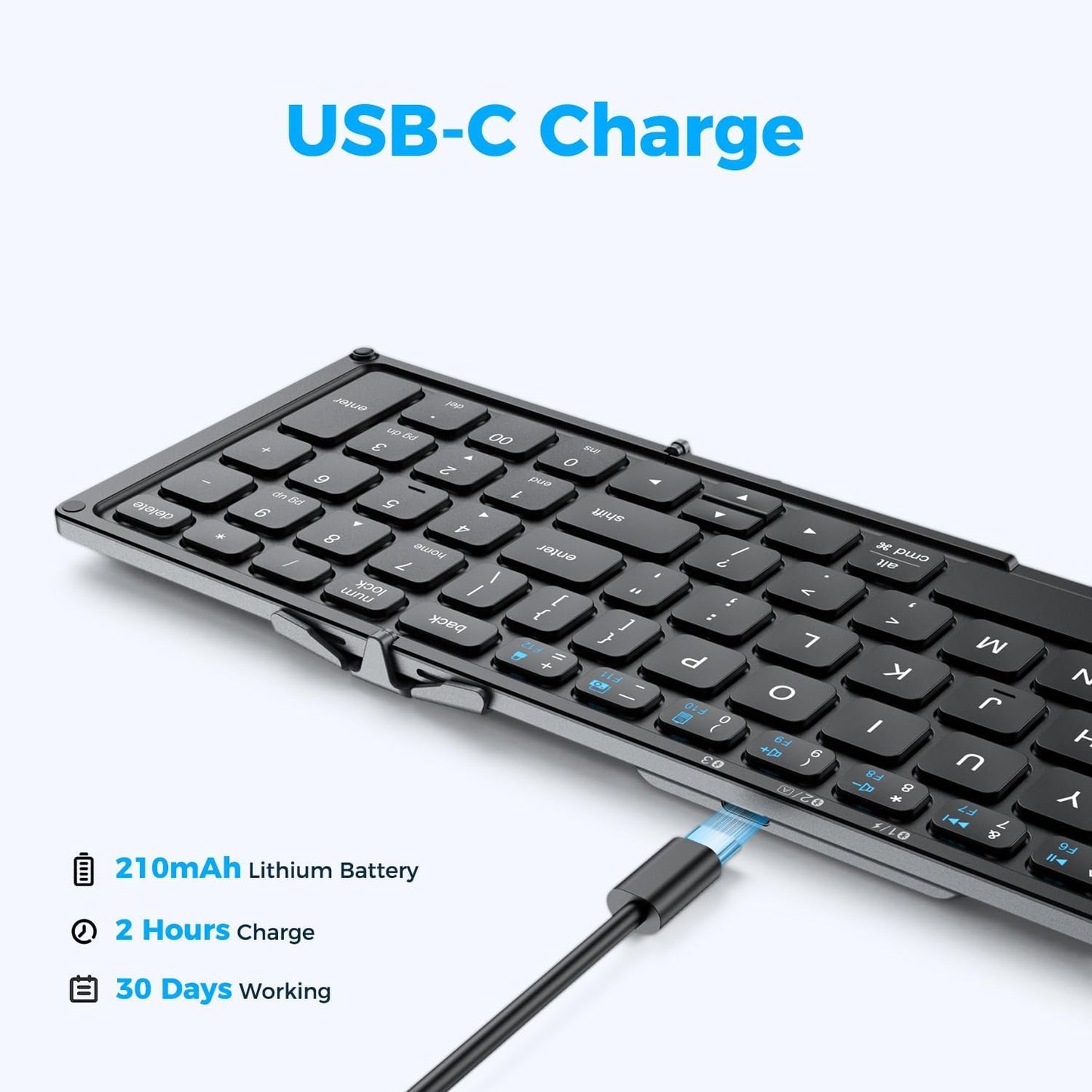 Tastatură Pliabilă iClever BK09, Bluetooth 5.1., Pliabilă, Tastatură Portabila cu Tastatura Numerică, Reîncărcabilă USB-C, Pentru Laptop, iPad, iPhone, Sincronizare Până La 3 Dispozitive