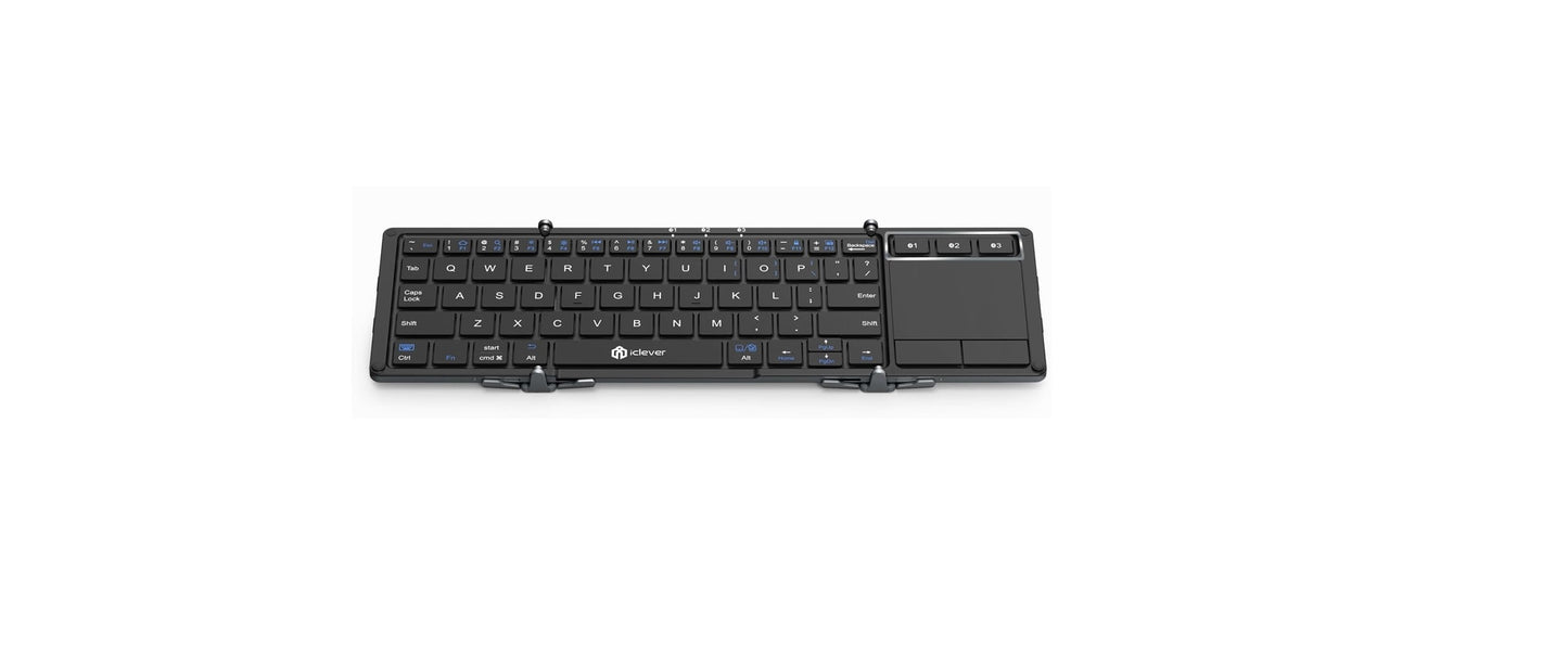 Tastatura Bluetooth 5.1 iClever IC-BK08, Pliabila, Touchpad, USB-C, Constructie Solida Din Aluminiu, Multi Dispozitive, Sisteme De Operare Multiple, 65 Taste, Portabila