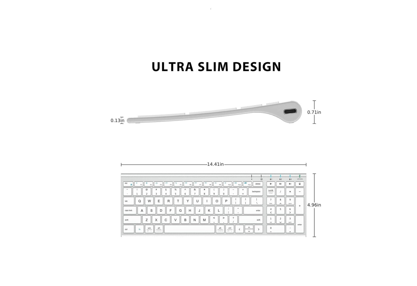 Tastatura Bluetooth 5.1 iClever IC-BK10, Fara Fir, Ultra Subtire, Reincarcabila, Multi Dispozitive, 99 Taste, USB-C, Design Ergonomic, Gri