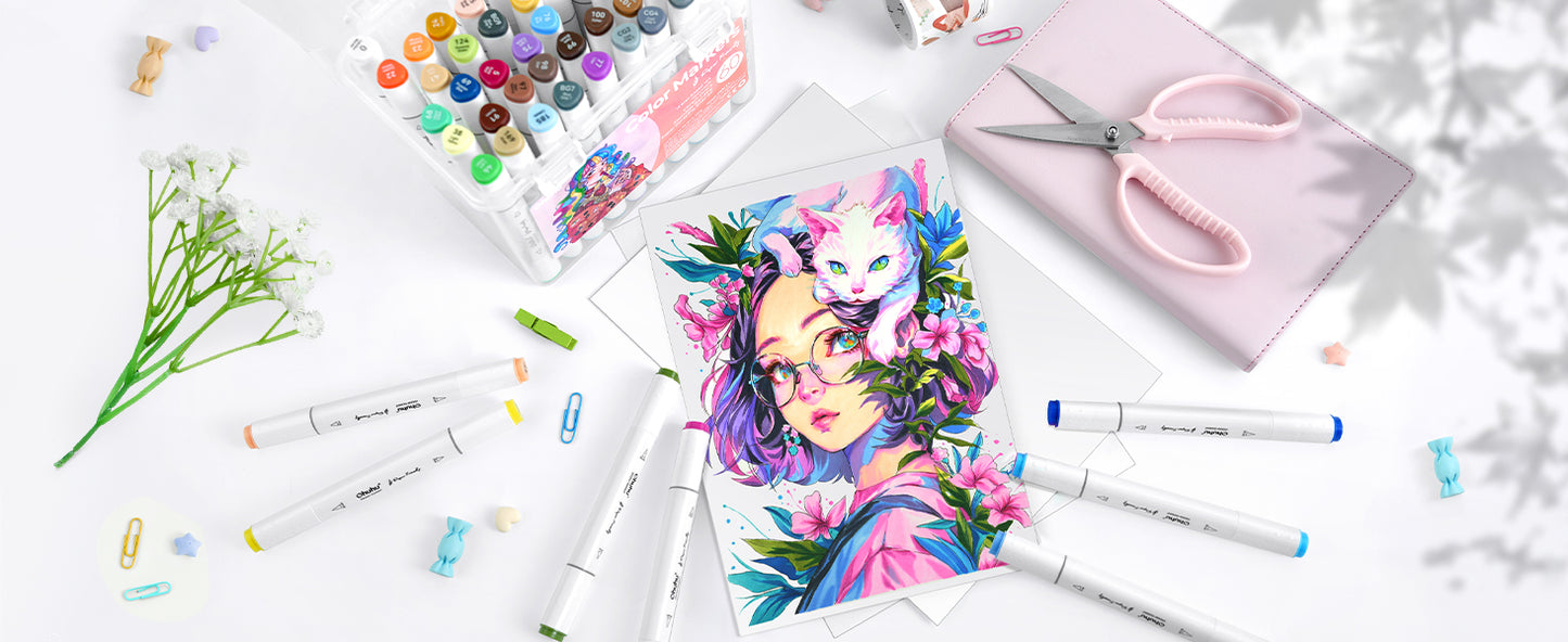 Ohuhu, Set 60 De Markere Paper-Friendly, Baza Apa, Varf Dublu Brush & Fine, Non-Toxic, Multicolor Y30-80600-65