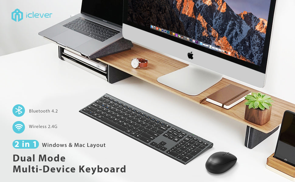 Tastatura Si Mouse Combo iClever DK03, Bluetooth 4.2 + 2.4G, Fara Fir, Ultra Subtire, Multi Dispozitive
