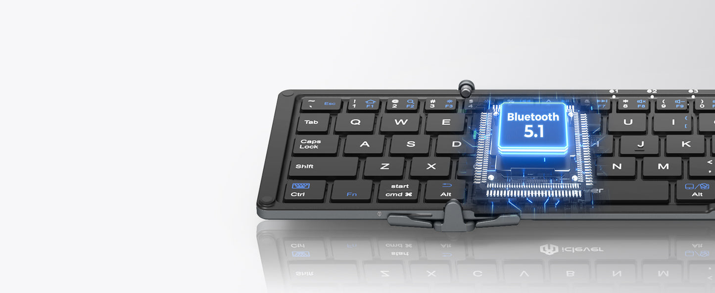 Tastatura Bluetooth 5.1 iClever IC-BK08, Pliabila, Touchpad, USB-C, Constructie Solida Din Aluminiu, Multi Dispozitive, Sisteme De Operare Multiple, 65 Taste, Portabila