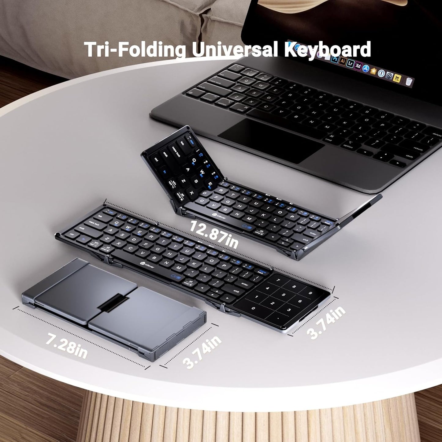 Tastatură Pliabilă iClever BK18, Bluetooth, Touchpad Si Numerică, Portabilă, Reîncărcabilă, USB-C, Compatibilă Cu iPad, iPhone, Laptop, Smartphone