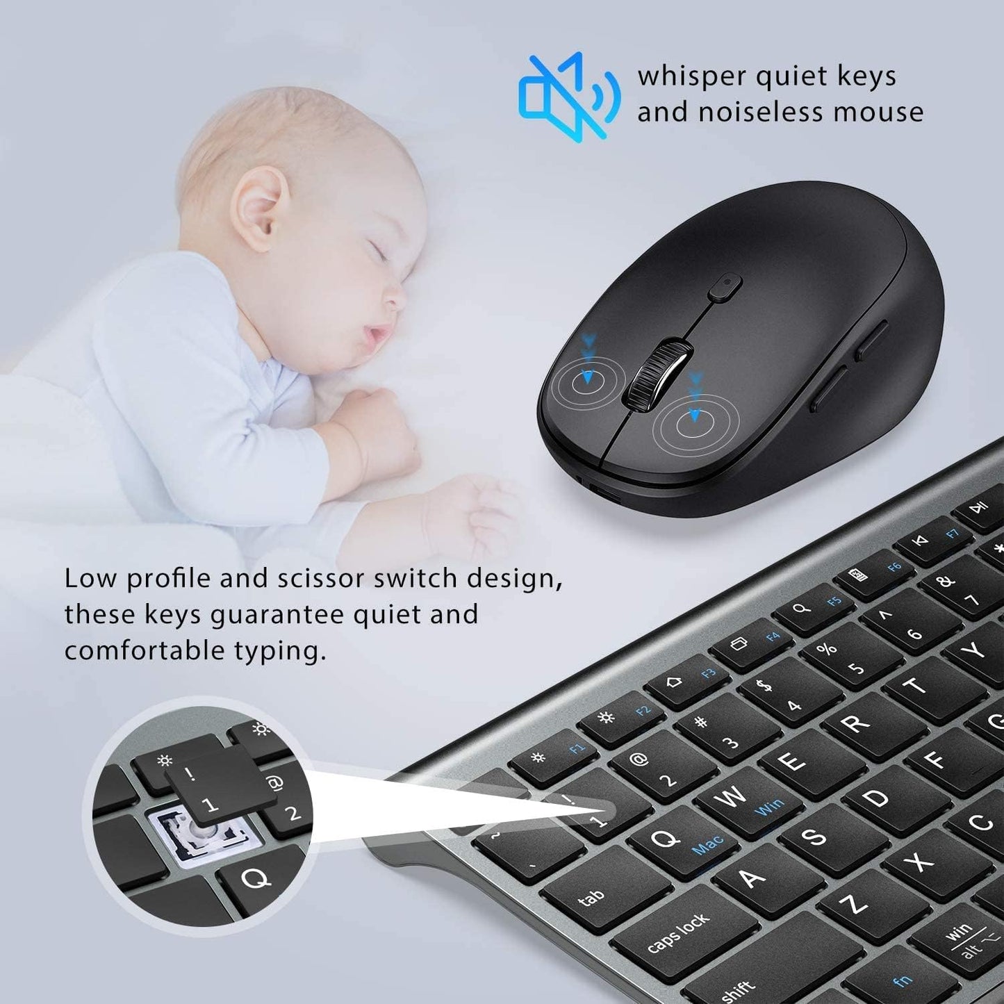 Tastatura Si Mouse Combo iClever DK03, Bluetooth 4.2 + 2.4G, Fara Fir, Ultra Subtire, Multi Dispozitive