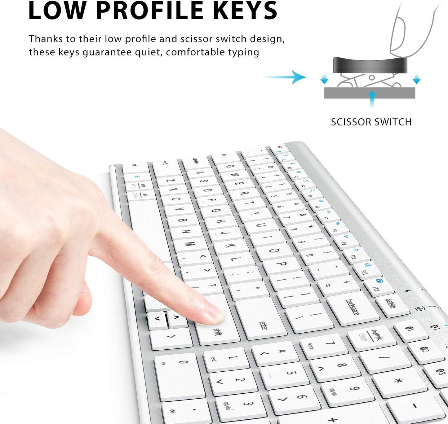 Tastatura Bluetooth 5.1 iClever IC-BK10, Fara Fir, Ultra Subtire, Reincarcabila, Multi Dispozitive, 99 Taste, USB-C, Design Ergonomic, Gri