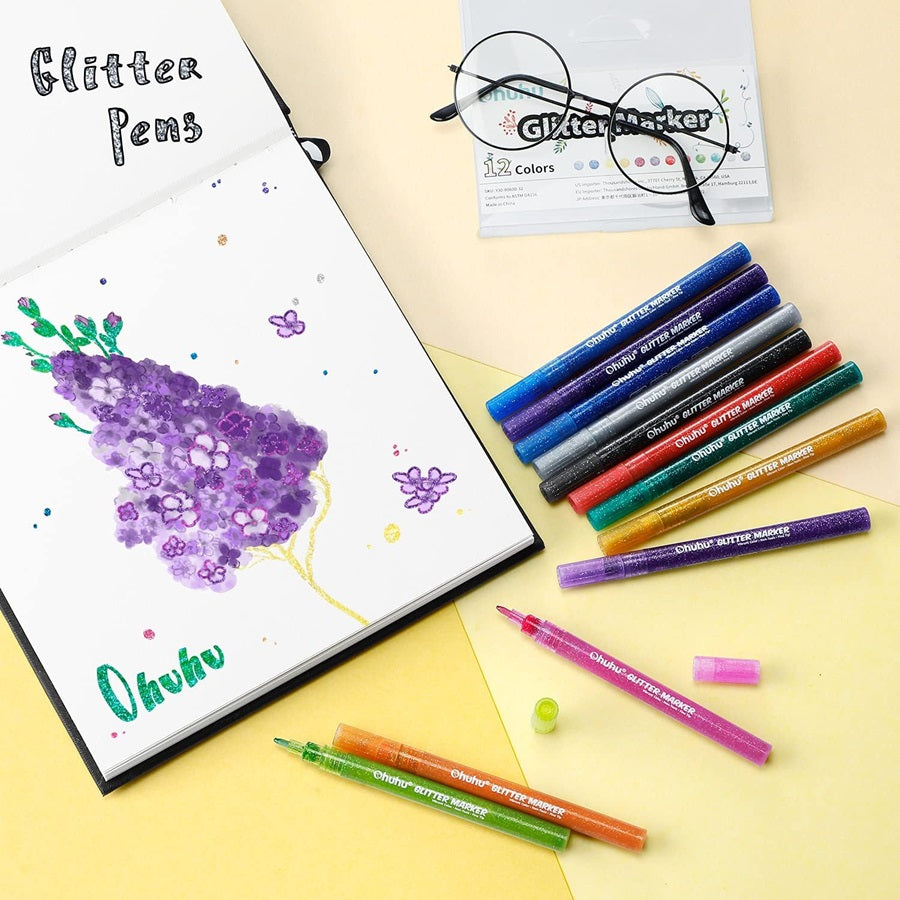 Ohuhu Set 12 Markere Glitter Metallic, Baza Apa, Multicolor Y30-80600-32