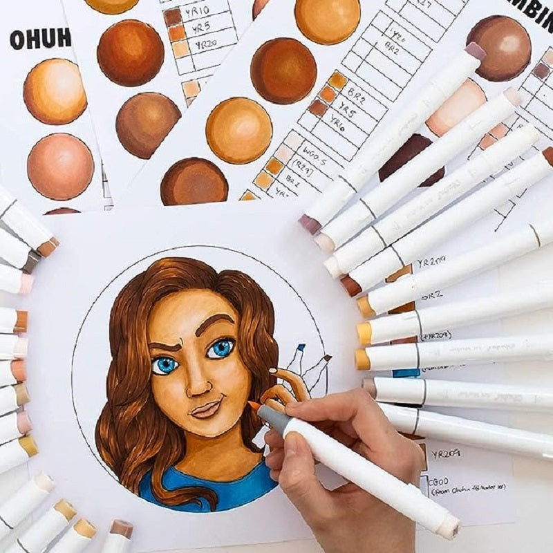 Ohuhu Honolulu B Set 24 Markere, Varf Dublu Brush & Fine, Baza Alcool, Skin Tone Y30-80400-78