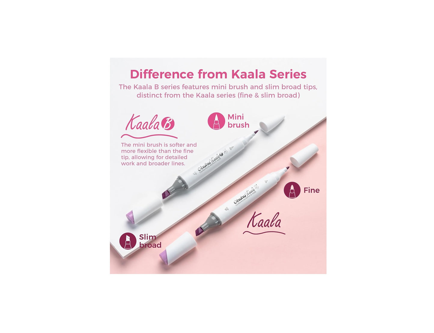 Ohuhu Kaala Series B Set 60 Markere, Baza Alcool, Dual Tips Slim Broad & Mini Brush, Illustration Tones Y30-80403-75