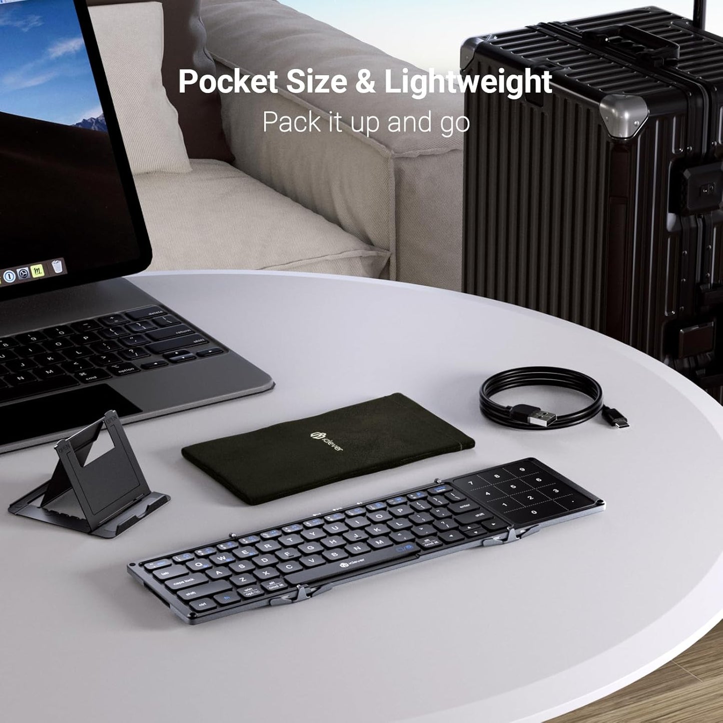 Tastatură Pliabilă iClever BK18, Bluetooth, Touchpad Si Numerică, Portabilă, Reîncărcabilă, USB-C, Compatibilă Cu iPad, iPhone, Laptop, Smartphone