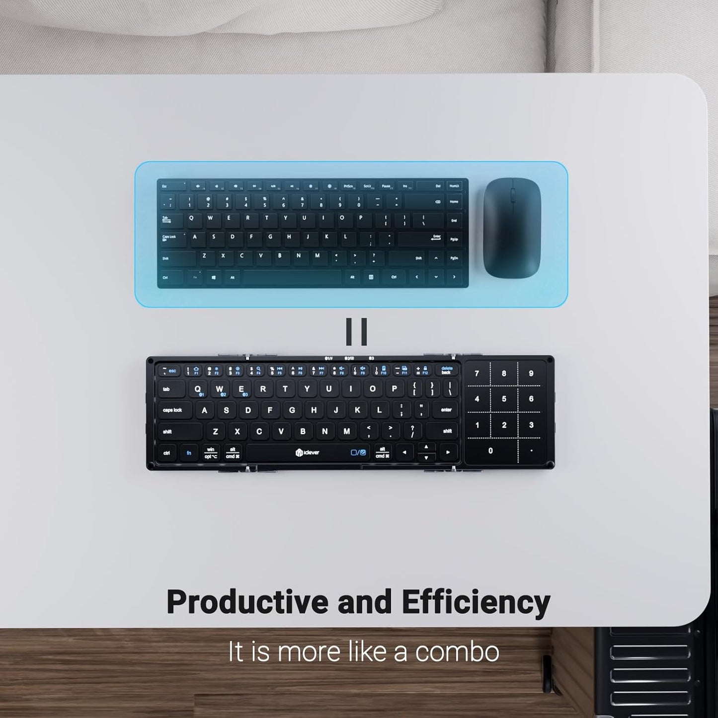 Tastatură Pliabilă iClever BK18, Bluetooth, Touchpad Si Numerică, Portabilă, Reîncărcabilă, USB-C, Compatibilă Cu iPad, iPhone, Laptop, Smartphone