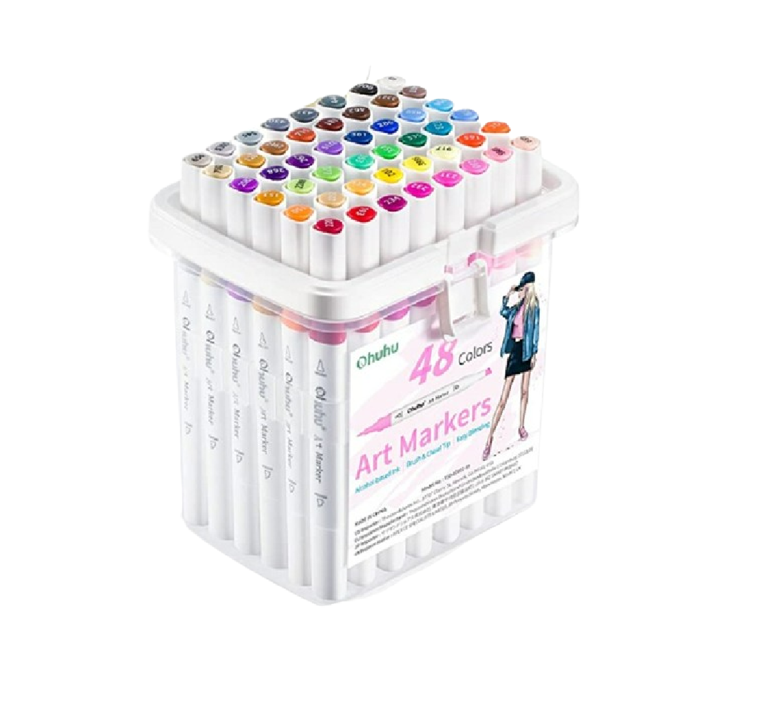 Ohuhu Set 48 Markere, Baza Alcool, Dual Tips Brush&Chisel, Multicolor Y30-80401-99