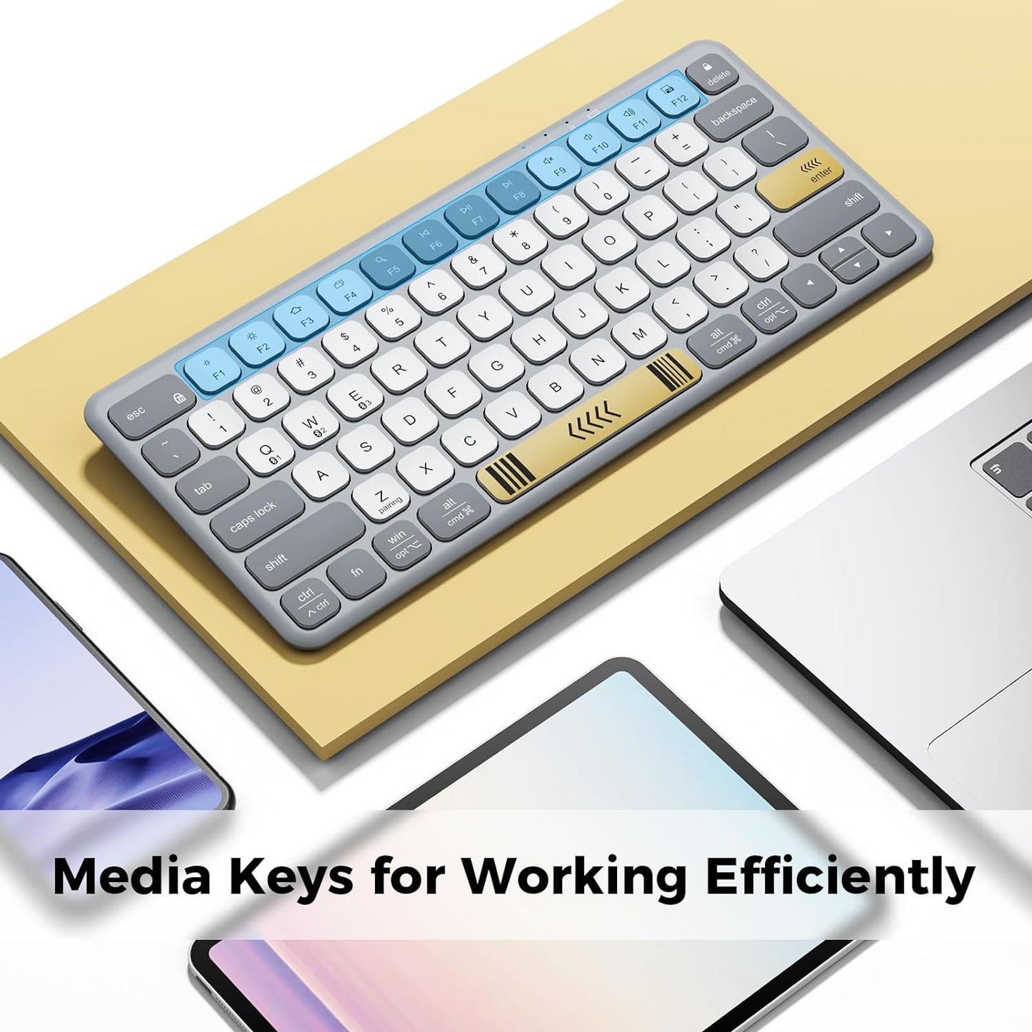 Tastatură iClever BK50, Bluetooth 5.1, USB-C, Compactă, Portabilă, Culori Vibrante, Tastare Silențioasă, Sincronizare Pana La 3 Dispozitive, Compatibilă Cu Tabletă, iPad, iPhone, Windows