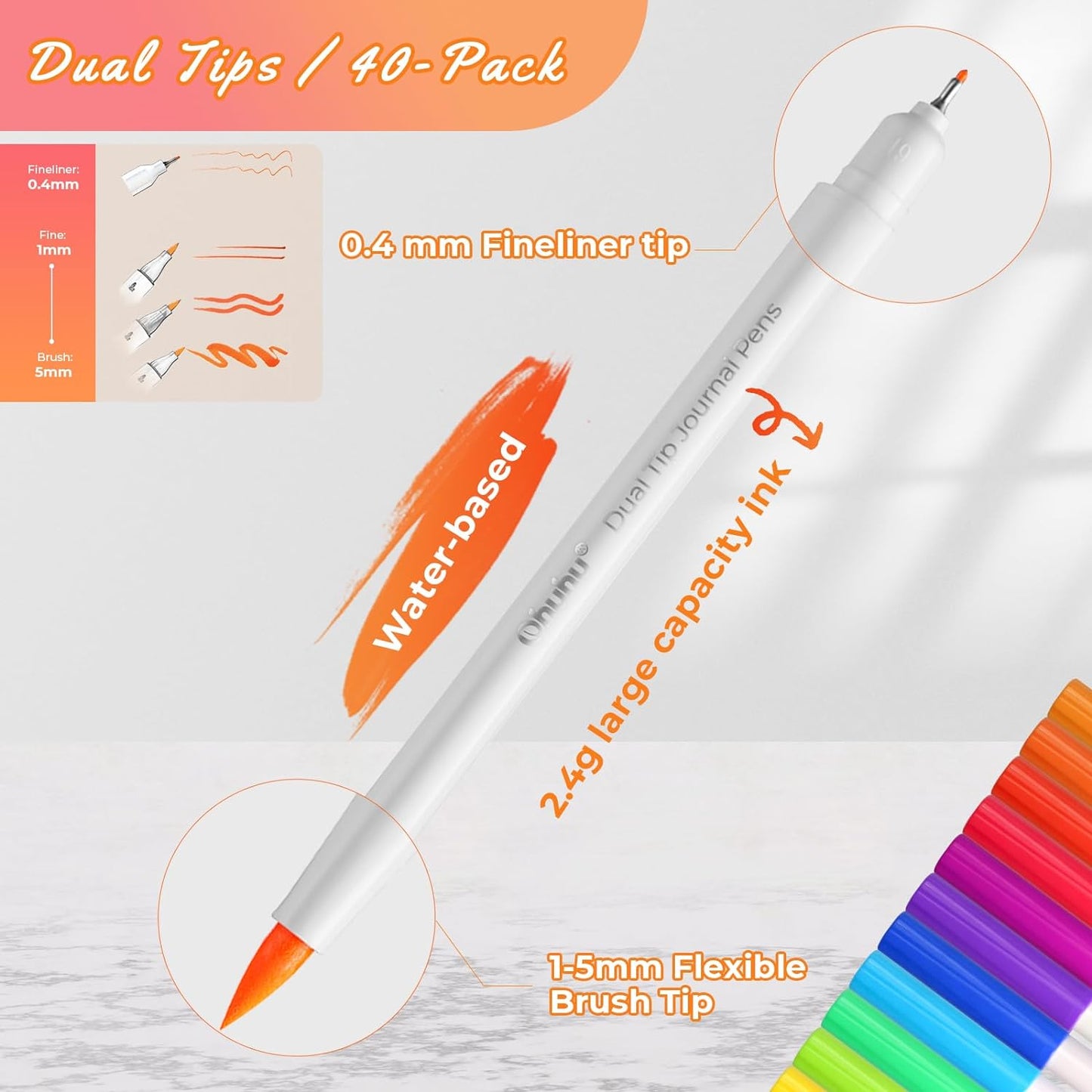 Ohuhu Set 40 Markere Ohuhu, Baza Apa, Varf Dublu, Extra Fine Si Brush, Multicolor Y30-80601-06