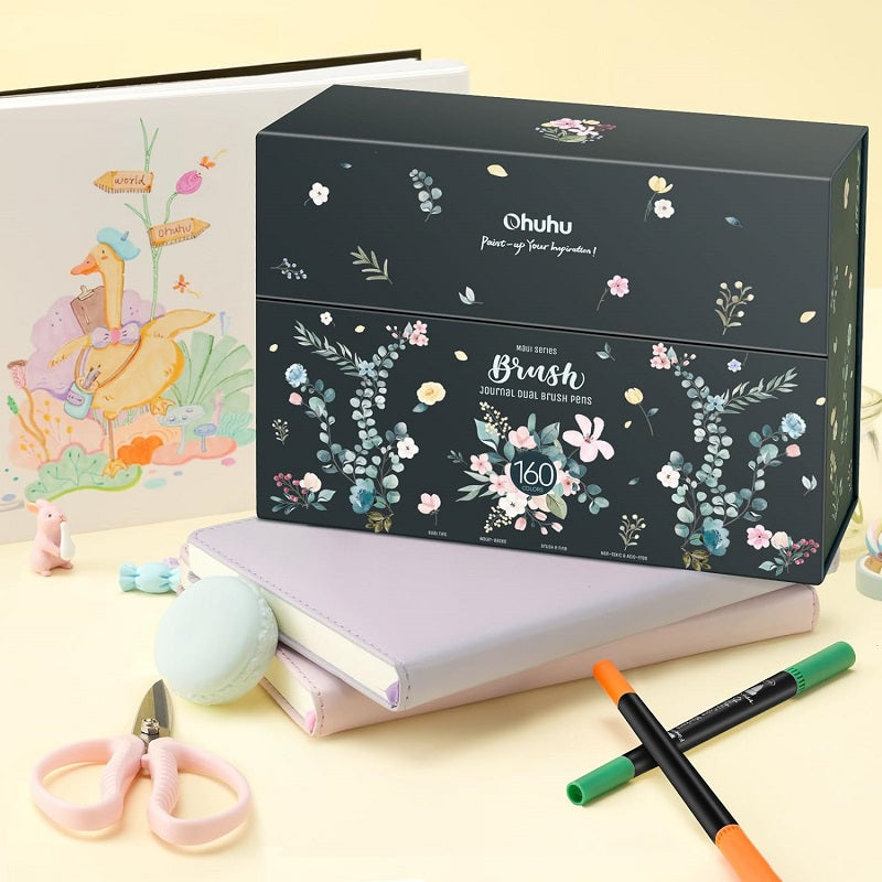 Ohuhu Maui Series Set 160 Markere, Baza Apa, Dual Tips Brush&Fineliner, Multicolor Y30-80600-45