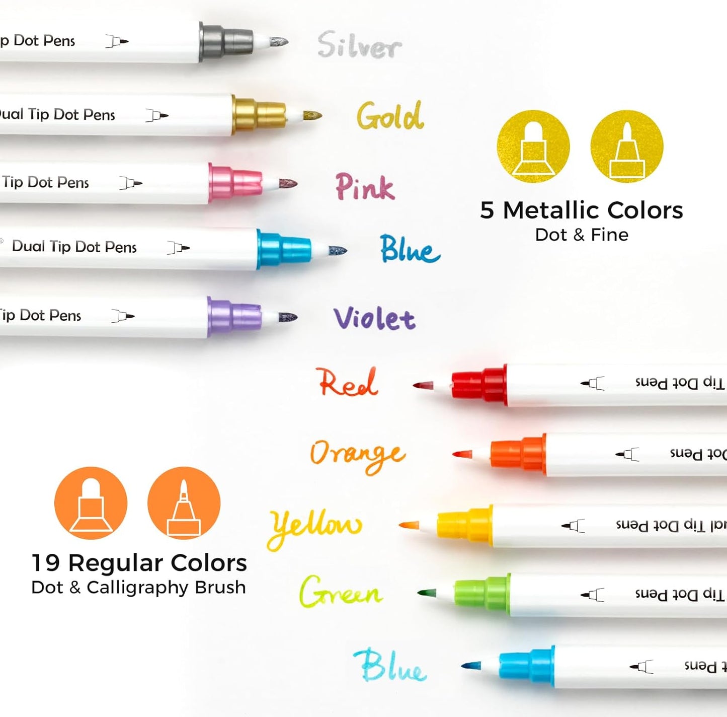 Ohuhu Kumimi, Set 24 Markere, Varf Dublu Brush & Dot, Bază Apă, Non-Toxic, Fara Acid, Multicolor Y30-80601-10