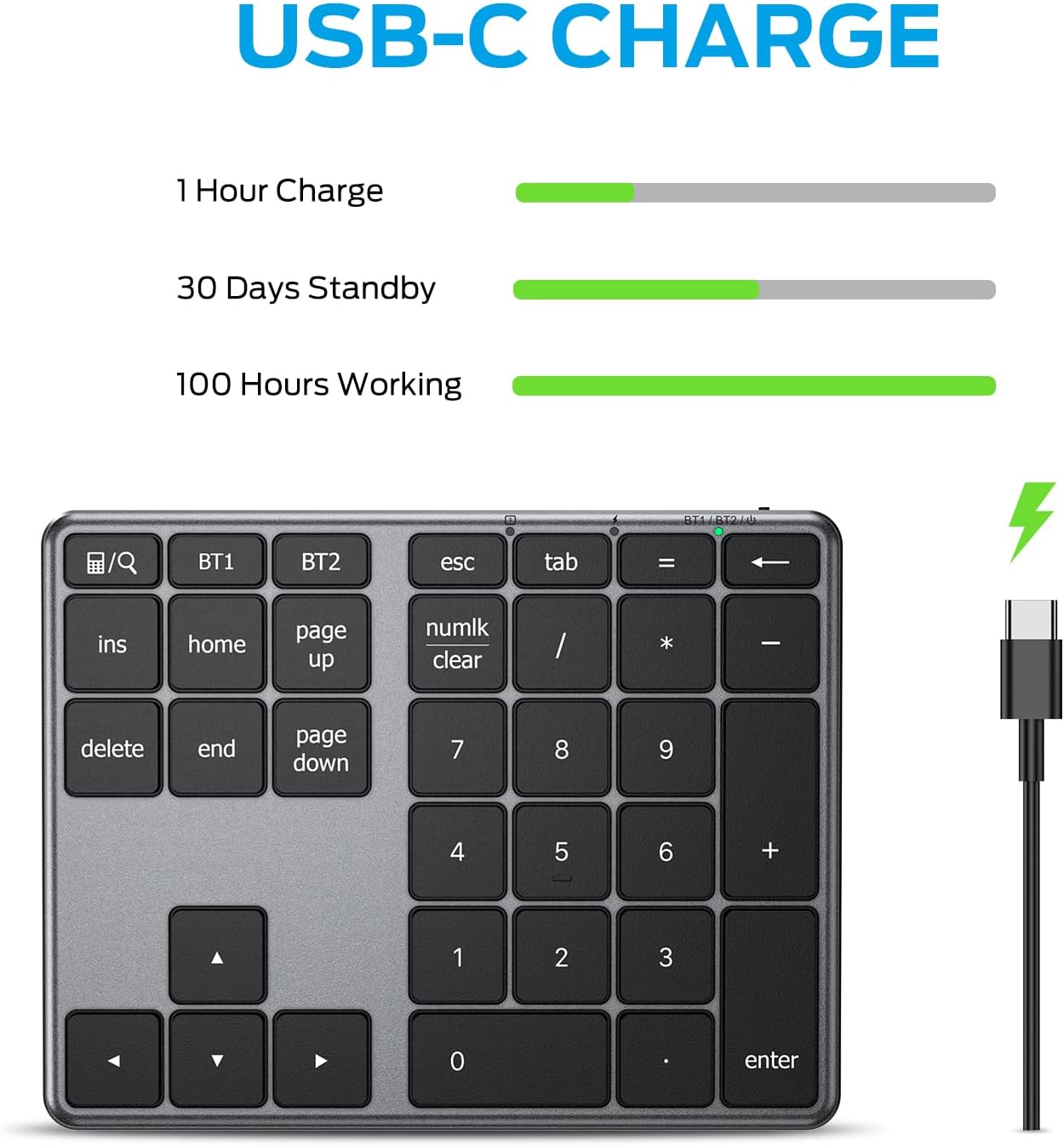 Tastatura Numerica iClever IC-KP10, Wireless, Fara Fir, Bloc Numeric Aluminiu, Reincarcabila USB-C, 34 Taste