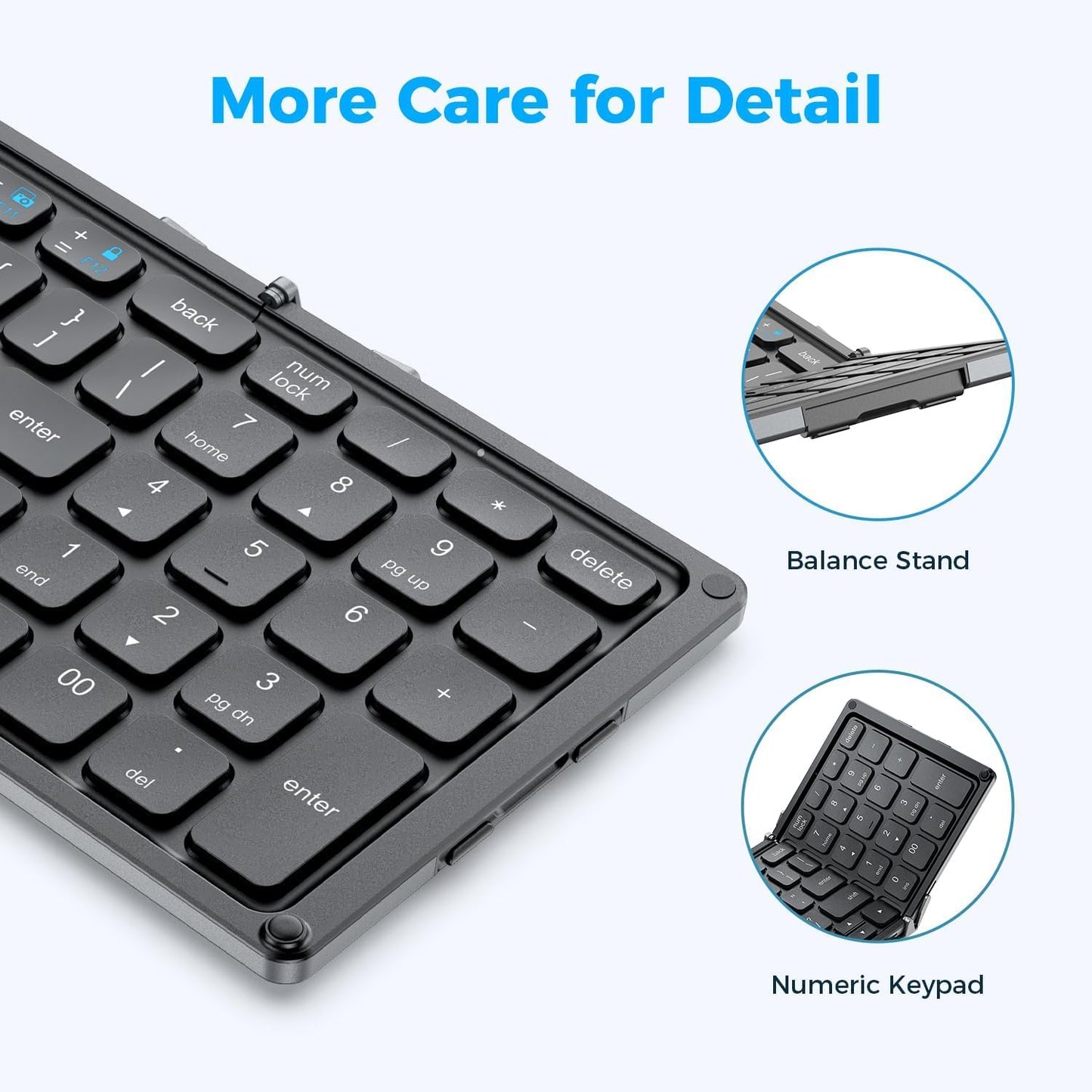 Tastatură Pliabilă iClever BK09, Bluetooth 5.1., Pliabilă, Tastatură Portabila cu Tastatura Numerică, Reîncărcabilă USB-C, Pentru Laptop, iPad, iPhone, Sincronizare Până La 3 Dispozitive