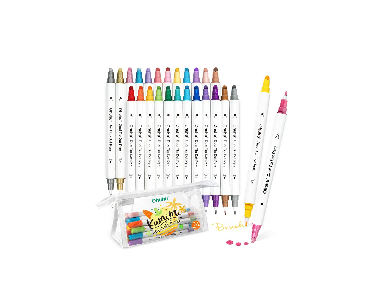 Ohuhu Kumimi, Set 24 Markere, Varf Dublu Brush & Dot, Bază Apă, Non-Toxic, Fara Acid, Multicolor Y30-80601-10