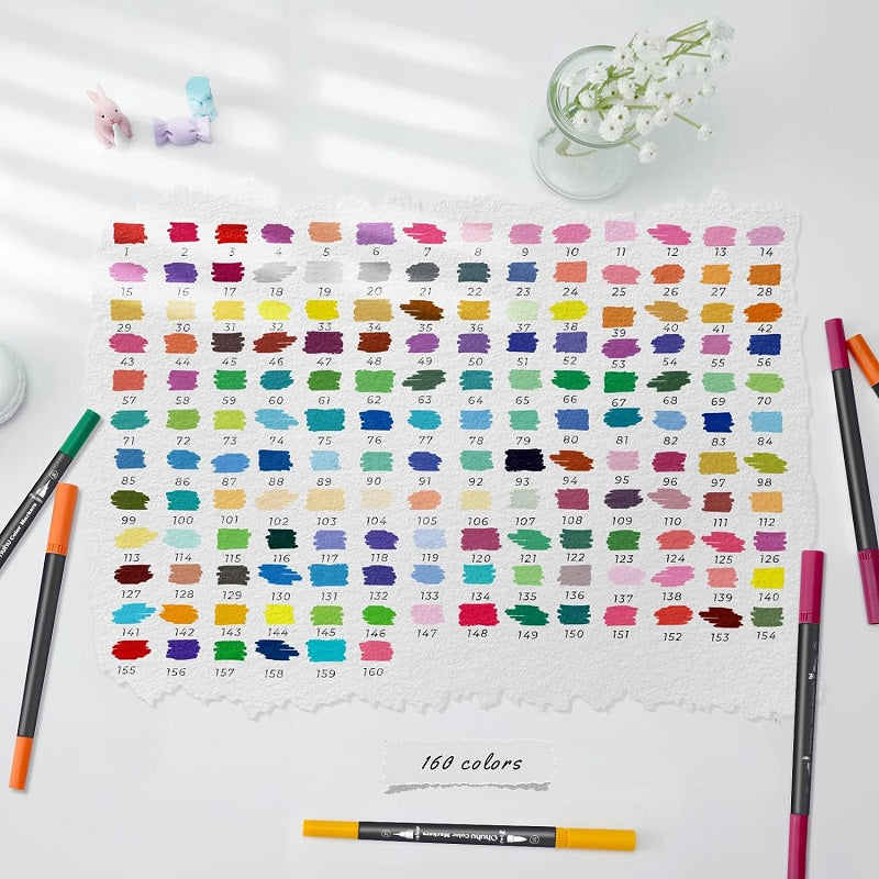 Ohuhu Maui Series Set 160 Markere, Baza Apa, Dual Tips Brush&Fineliner, Multicolor Y30-80600-45