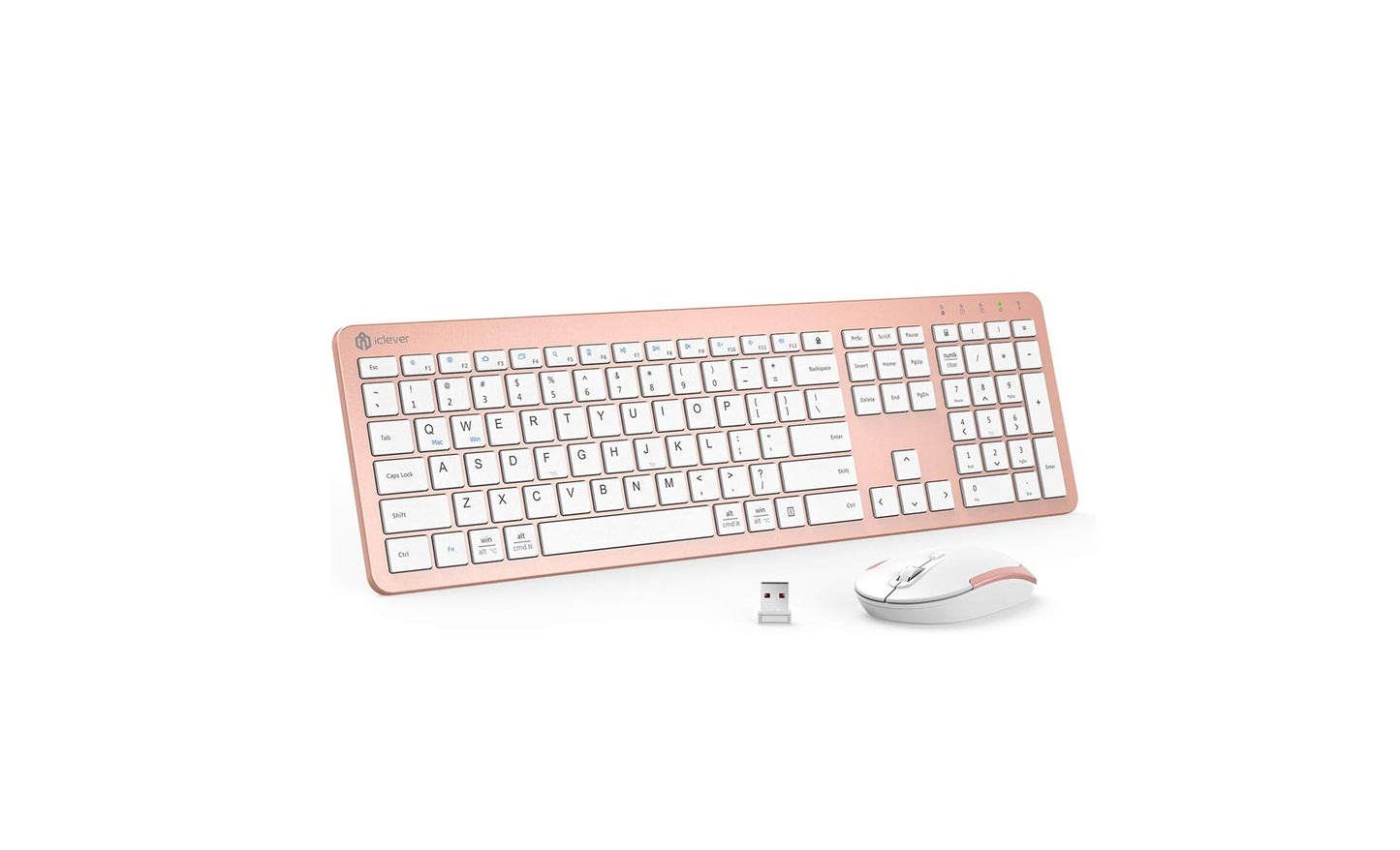 Tastatura Si Mouse Combo iClever GK08, 2.4G Wireless, Fara Fir, Reincarcabila, Design Ergonomic, Stabila, Silentioasa, DPI Reglabil 800-1200-1600, Culoare Roz