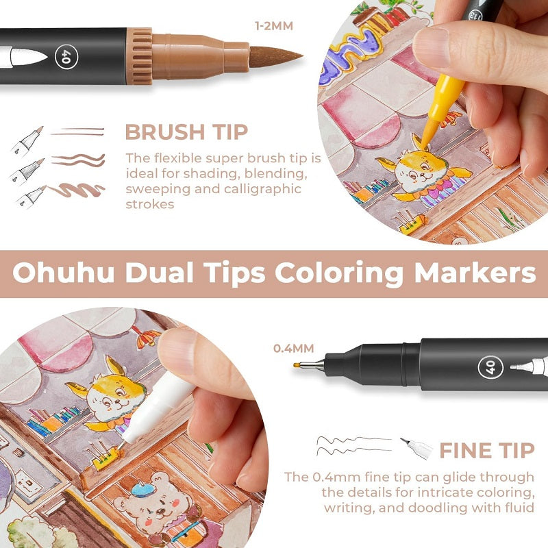 Ohuhu Maui Series Set 160 Markere, Baza Apa, Dual Tips Brush&Fineliner, Multicolor Y30-80600-45