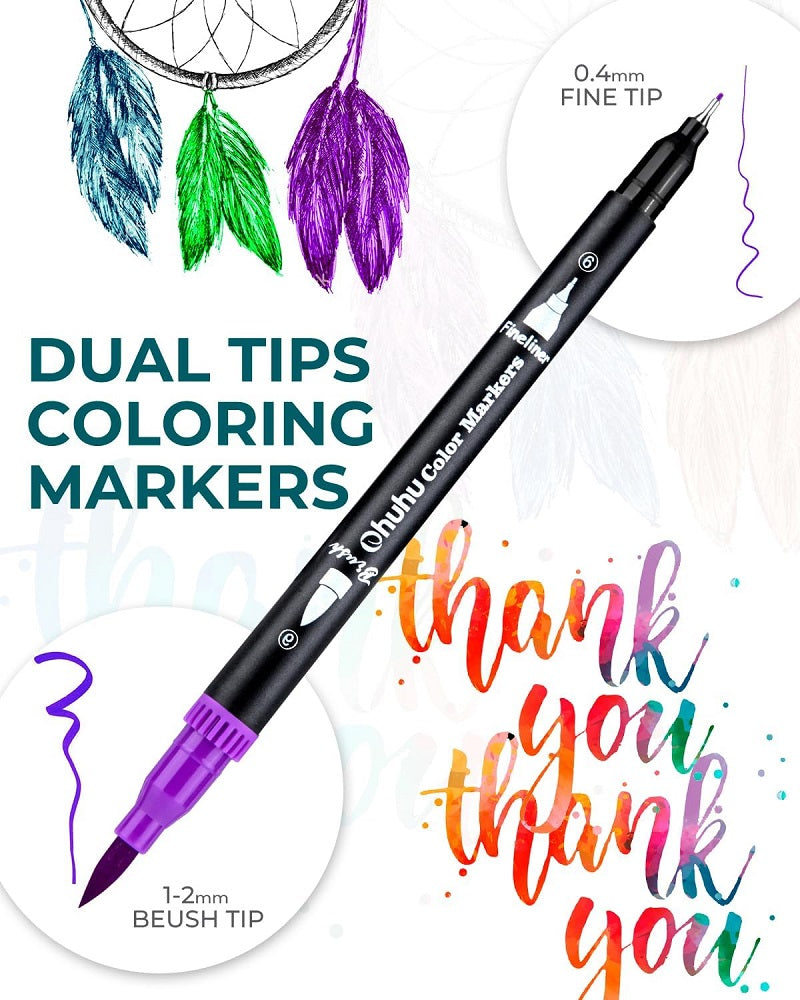 Ohuhu Maui Series Set 100 Markere, Baza Apa, Dual Tips Brush&Fineliner, Multicolor Y30-80600-39