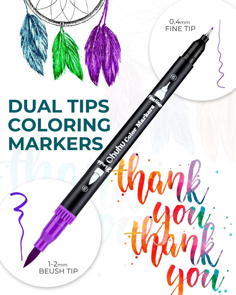 Ohuhu Maui Series Set 120 Markere, Baza Apa, Dual Tips Brush&Fineliner, Multicolor Y30-80600-40