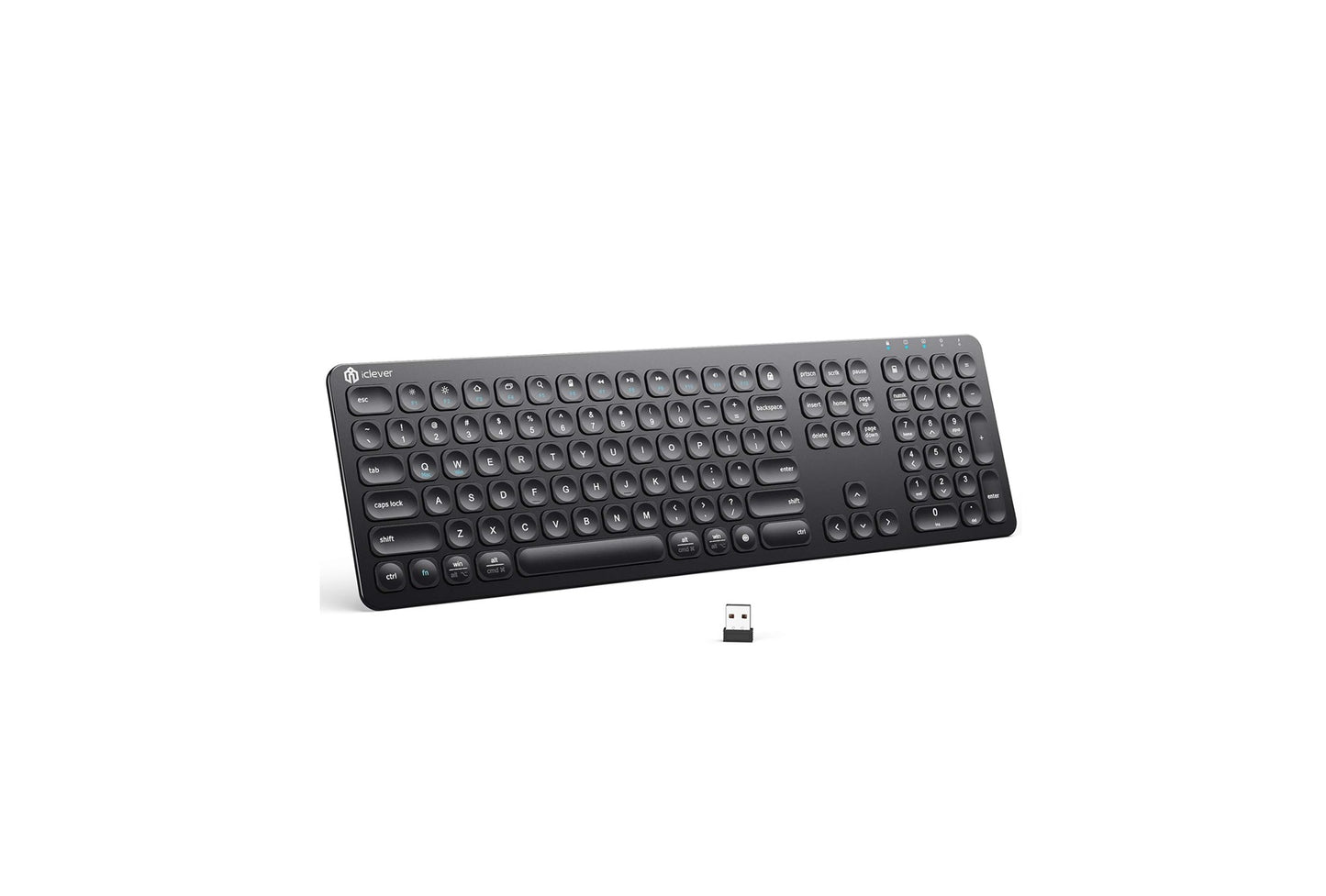 Tastatura iClever GKA38B, Fara Fir 2.4G, Reincarcabila, Ergonomica, Wireless, 99 Taste, Baterie Lithium Ion, Ultra Subtire, Negru