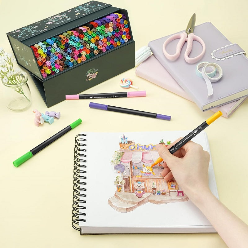 Ohuhu Maui Series Set 160 Markere, Baza Apa, Dual Tips Brush&Fineliner, Multicolor Y30-80600-45