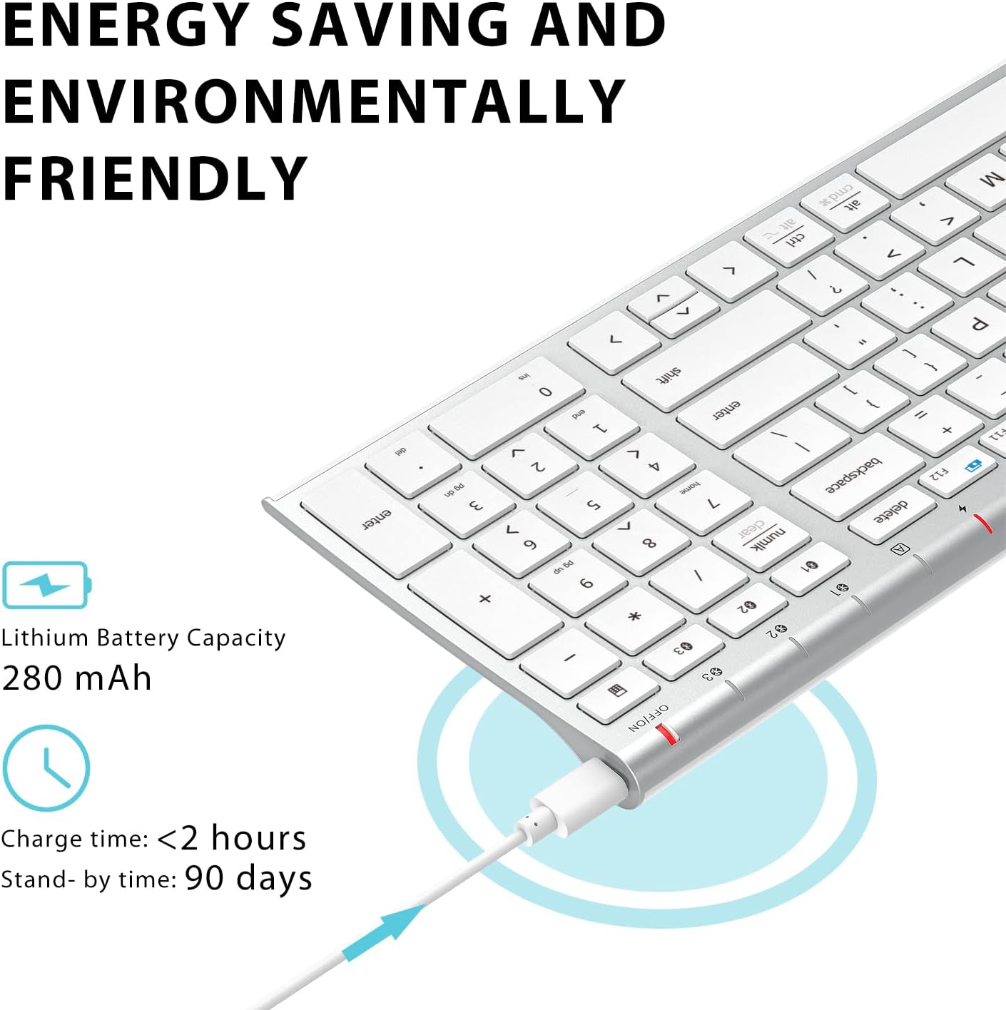 Tastatura Bluetooth 5.1 iClever IC-BK10, Fara Fir, Ultra Subtire, Reincarcabila, Multi Dispozitive, 99 Taste, USB-C, Design Ergonomic, Gri